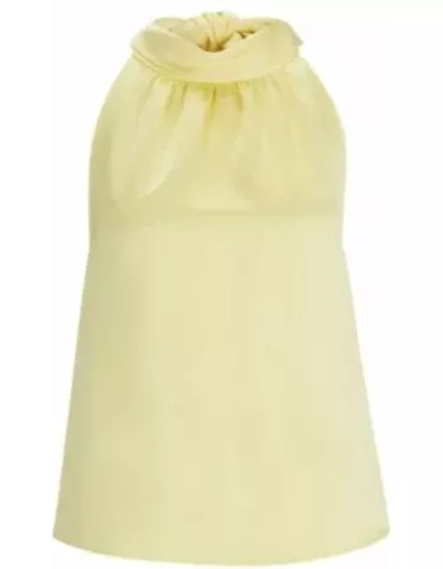 Sleeveless top in satin with tie neck- Light Yellow Women's Casual Top
