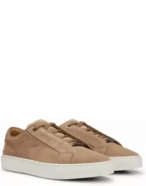 Gary suede low-top trainers with branded lace loop- Beige Men's Casual Shoe