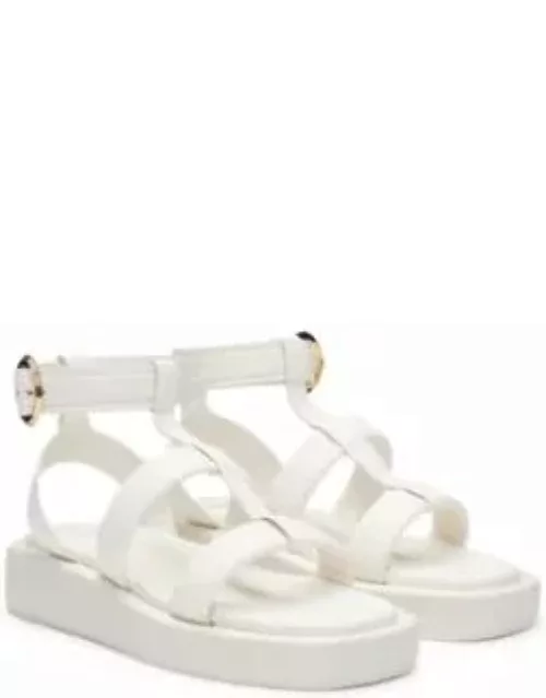 Platform leather sandals with branded buckle closure- White Women's Sandal