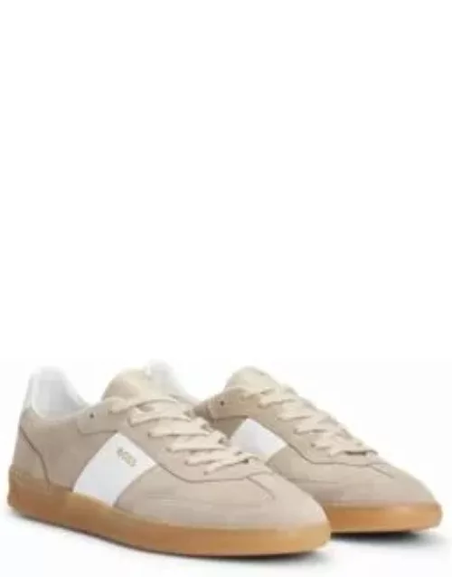 Suede-leather lace-up trainers with branding- Beige Men's Sneaker