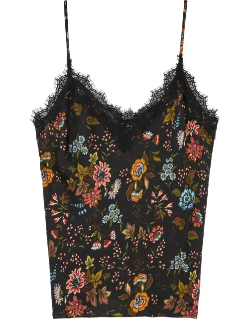 Veronica Beard Ciarlo Floral-print Silk-blend Satin Camisole top - Black - 8 (UK12 / M)