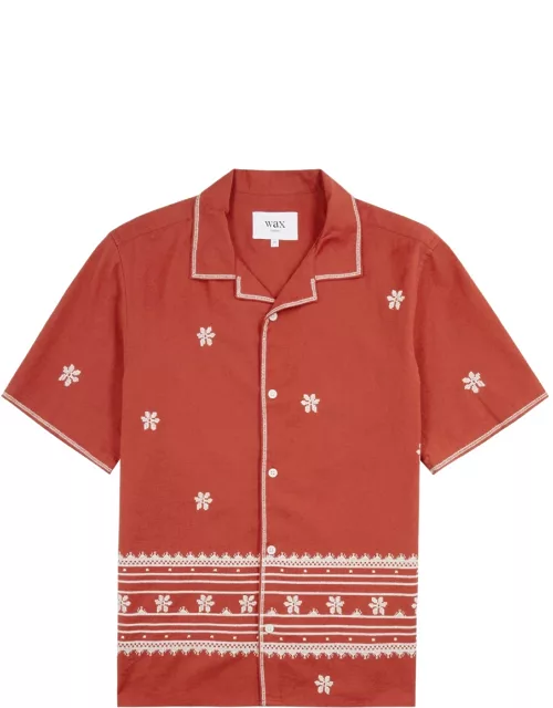 Wax London Didcot Embroidered Cotton-blend Shirt - Red And White