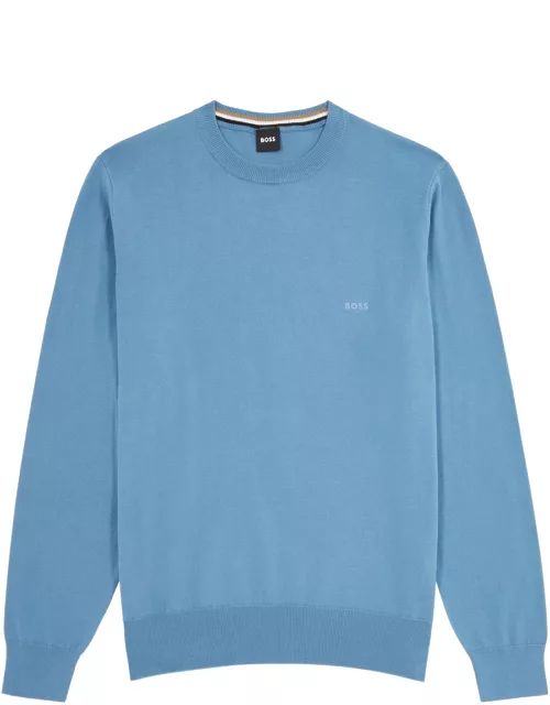 Boss Logo-embroidered Knitted Jumper - Blue
