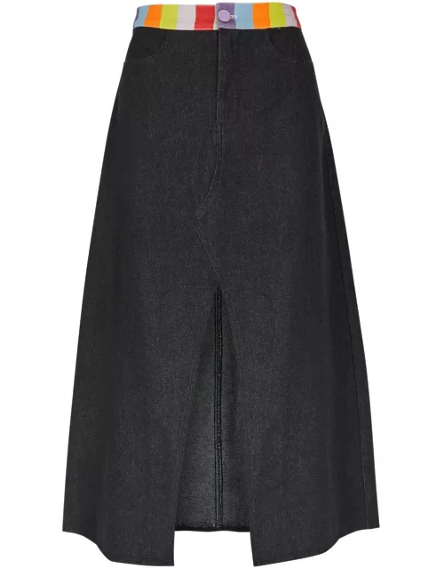 Olivia Rubin Vic Stripe-trimmed Denim Midi Skirt - Black - 12 (UK12 / M)