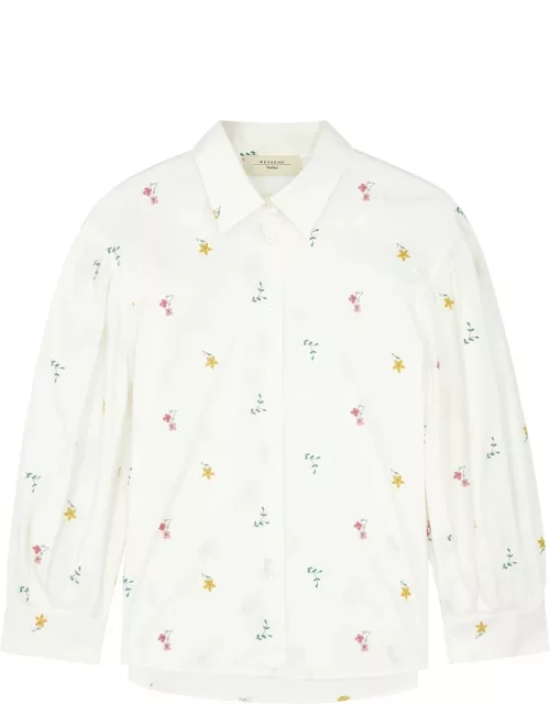 Max Mara Weekend Villar Floral-embroidered Cotton Shirt - White - 14 (UK14 / L)