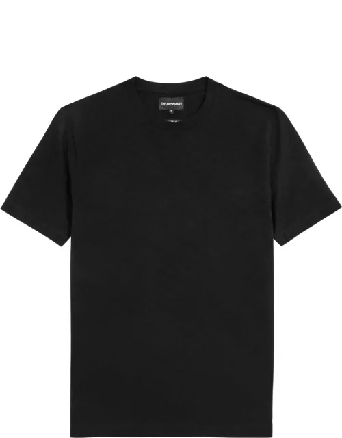 Emporio Armani Monogram-jacquard Cotton T-shirt - Black