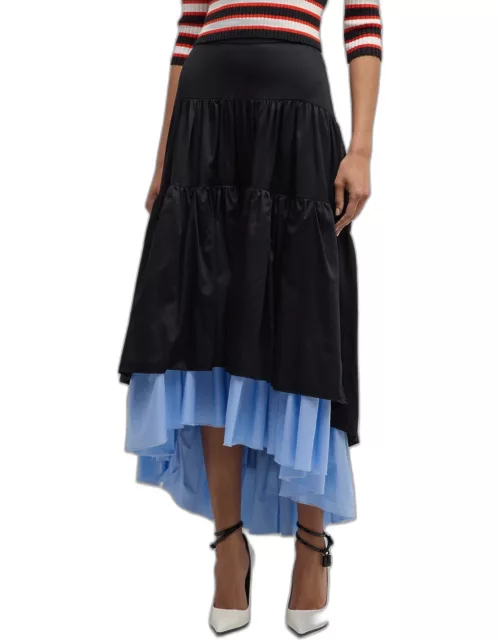Alyssa Tiered Satin Cotton High-Low Skirt
