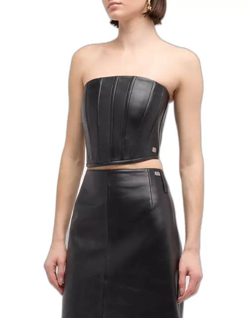 Strapless Leather Crop Corset Top