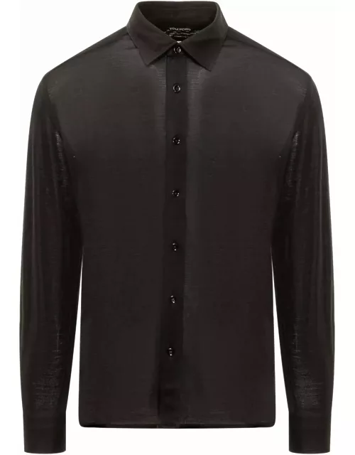 Tom Ford Black Satin Shirt In Silk Man