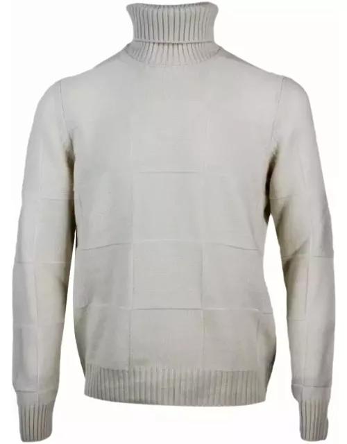 Barba Napoli Turtleneck Sweater In Pure And Soft Cashmere With Alternating Embossed Square