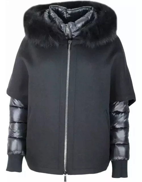 Moorer 3-in-one Jacket Composed Of: Inner Duvet In Real Feathers And Outer Cape With Hood In Pure Cashmere And Fox Fur Tri