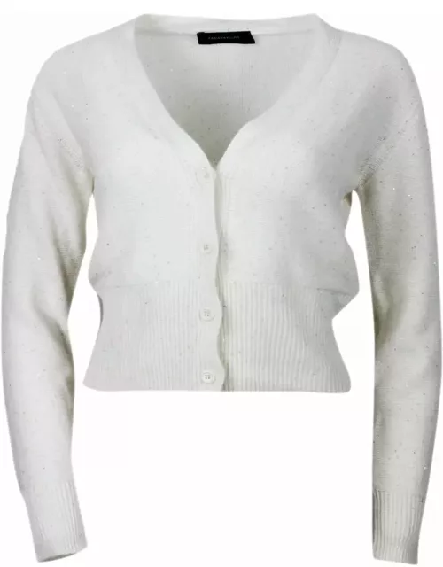 Fabiana Filippi Cardigan Sweater With Button Closure Embellished With Brilliant Applied Microsequin