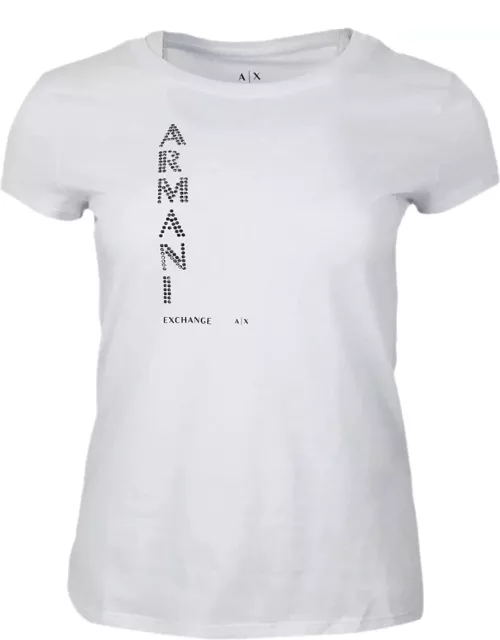 Armani Collezioni Short-sleeved Crew-neck T-shirt With Studded Logo On The Front