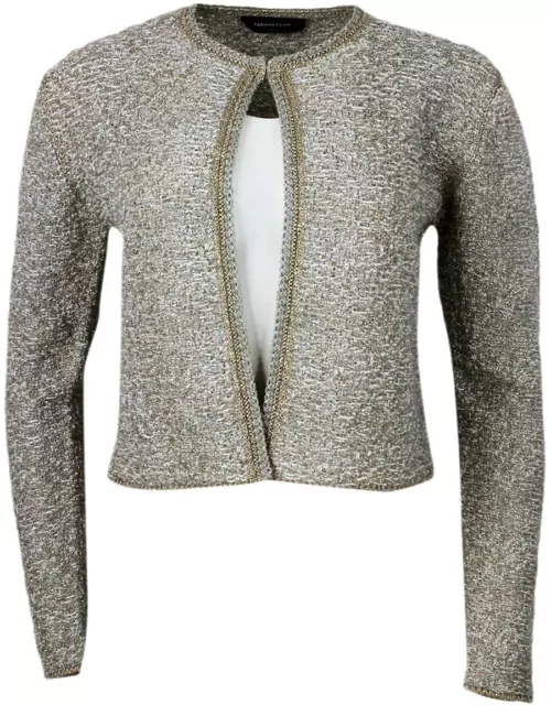 Fabiana Filippi Chanel-style Jacket Sweater Open On The Front And With Hook Closure Embellished With Bright Lurex Thread