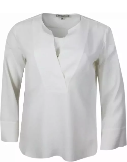 Antonelli Lightweight Shirt In Stretch Silk Crepes With V-neck. Fluid Fit
