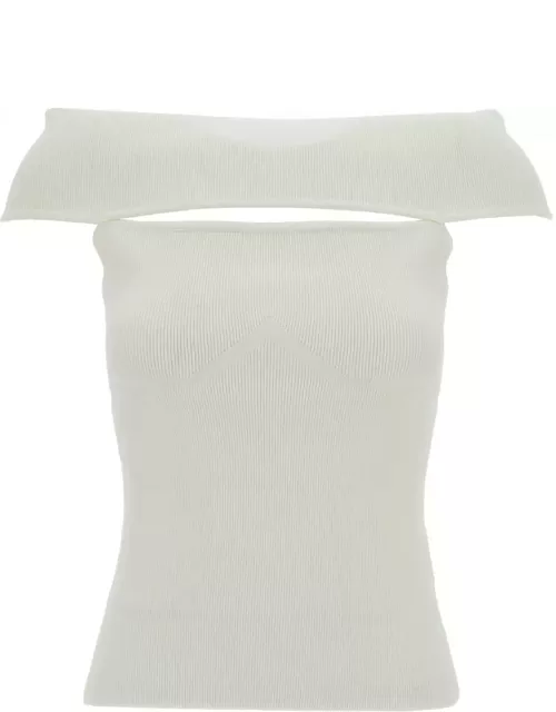 Federica Tosi White Off-shoulder Top With Cut-out In Ribbed Viscose Blend Woman