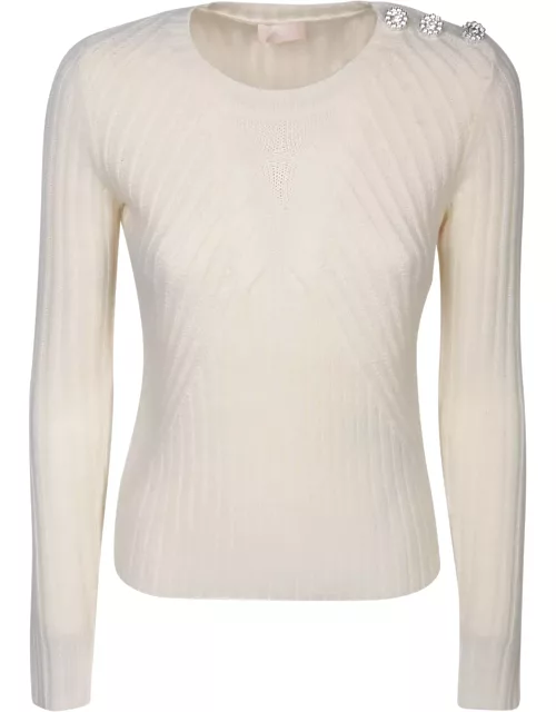 Liu-Jo Jewelled Buttons On The Shoulder White Pullover By Liu Jo