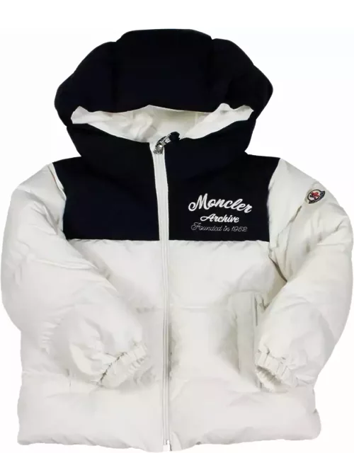 Moncler Joe Down Jacket Padded In Real Two-tone White And Blue Goose Down With Hood And Zip Closure Welt Pockets On The Front