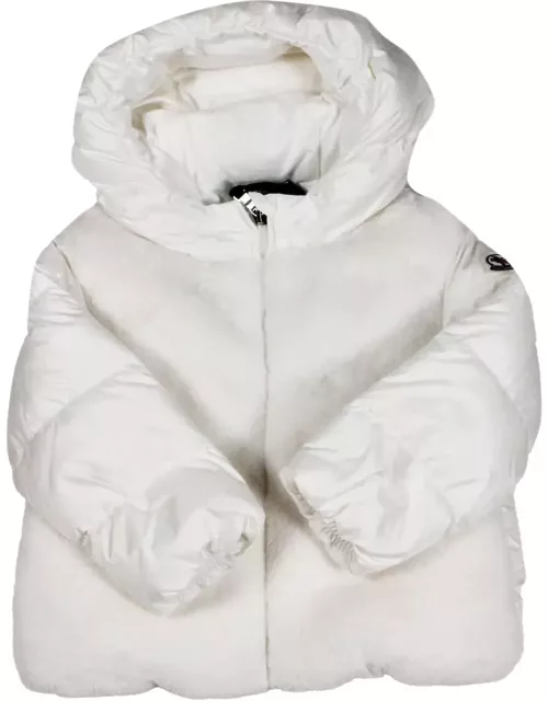 Moncler Natas Down Jacket With Hood And Logo On The Sleeve In Real Goose Down With Front In Soft Teddy Bear