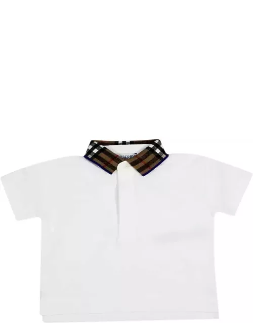 Burberry Piqué Cotton Polo Shirt With Check Collar And Button Closure
