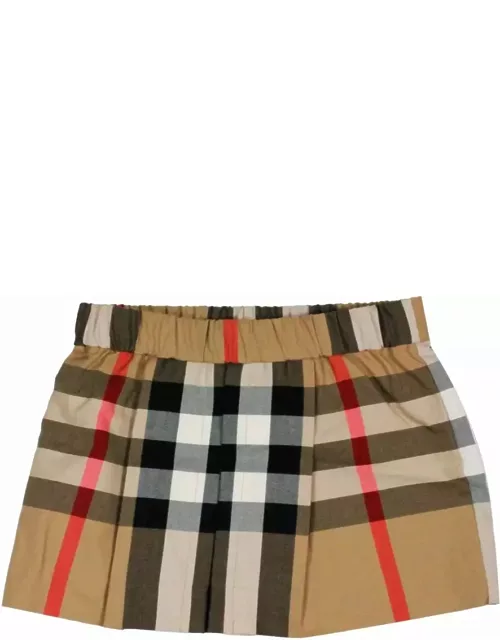 Burberry Skirt In Cotton Jersey With Elastic Waistband In Classic Check With Front Pleat