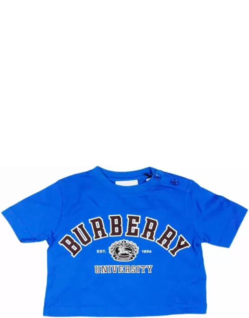 Burberry Crew-neck T-shirt With Buttons On The Neck In Cotton Jersey With University Print