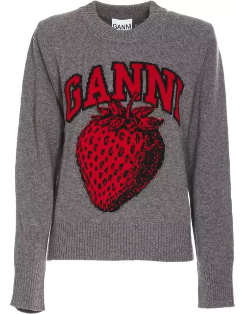 Ganni Graphic Strawberry O-neck Pullover