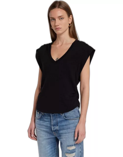 Ruched Sleeveless Tee in Black
