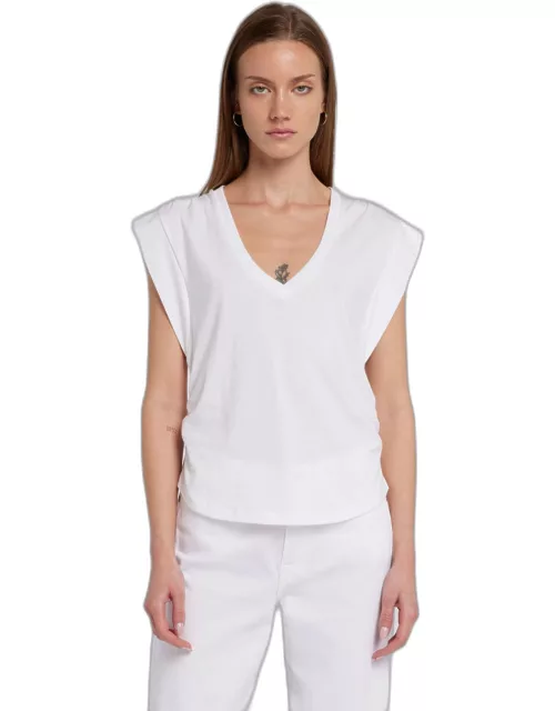 Ruched Sleeveless Tee in White