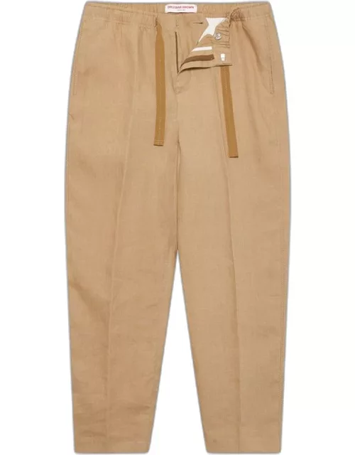Alex Linen - Relaxed Fit Italian Linen Drawcord Zip Fly Trousers In Biscuit