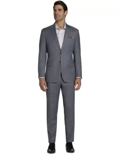 JoS. A. Bank Men's Tailored Fit Plaid Suit, Grey, 43 Regular