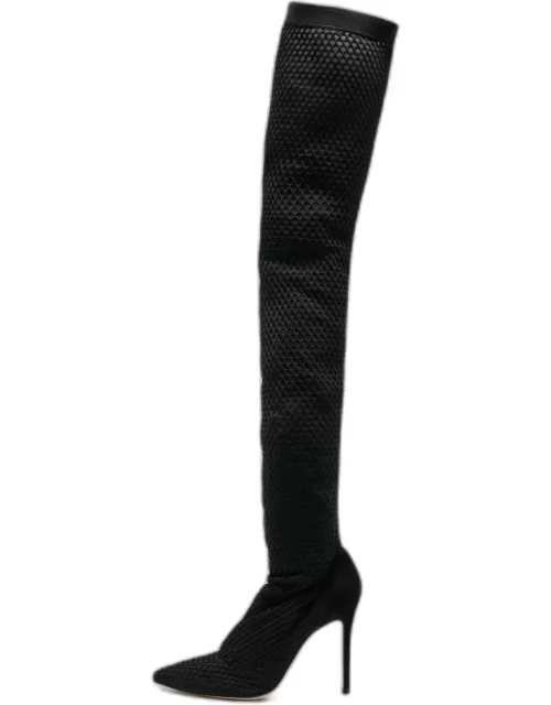 Gianvito Rossi Black Mesh and Suede Knee Length Boot