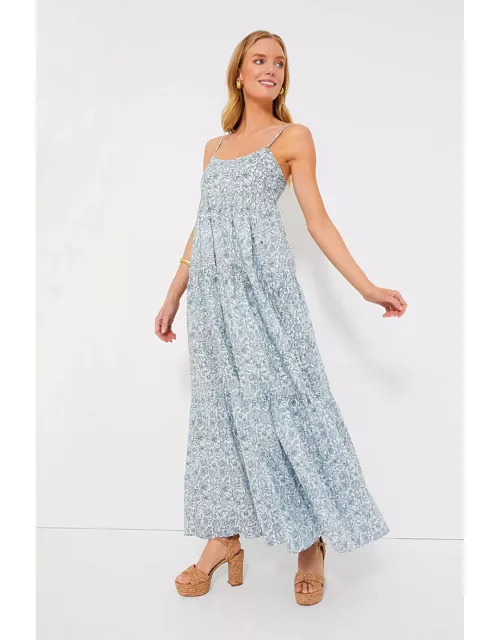 Blue and White Floral Tiered Teresa Maxi Dres