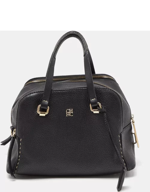CH Carolina Herrera Black Leather Double Zip Bag