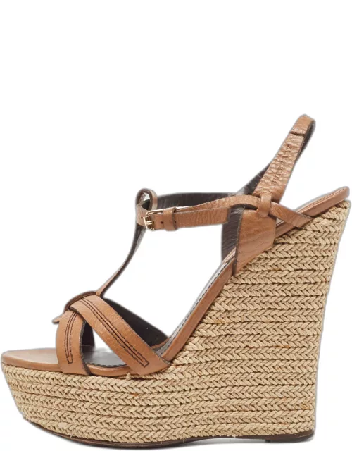 Burberry Brown Leather Wedge Sandal