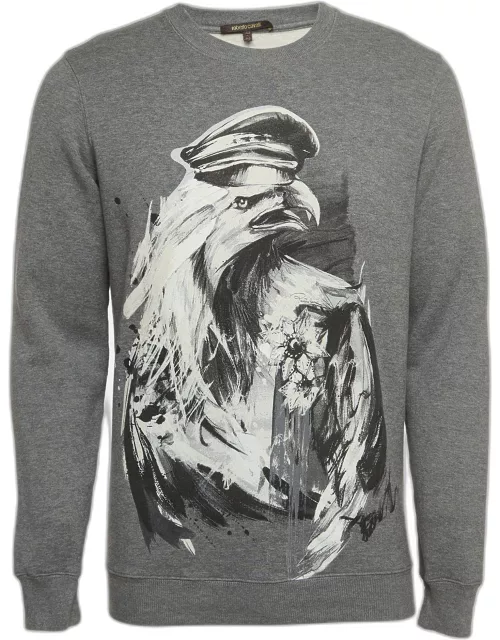 Roberto Cavalli Grey Eagle Print Cotton Knit Sweatshirt