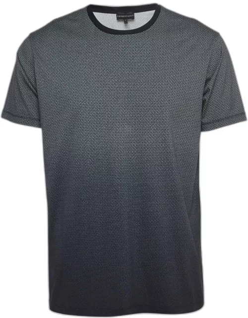Emporio Armani Navy Blue All-Over Logo Print Cotton T-Shirt