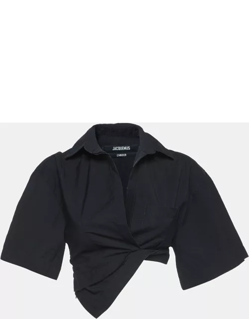 Jacquemus Black Cotton Asymmetric Crop Shirt