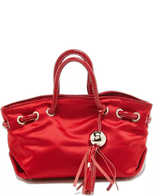 Furla Red Satin and Patent Leather Baguette Bag