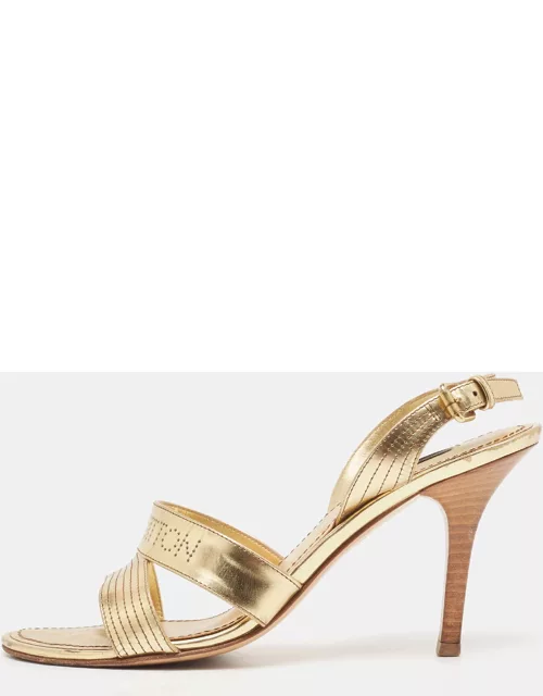 Louis Vuitton Metallic Gold Leather Slingback Sandal