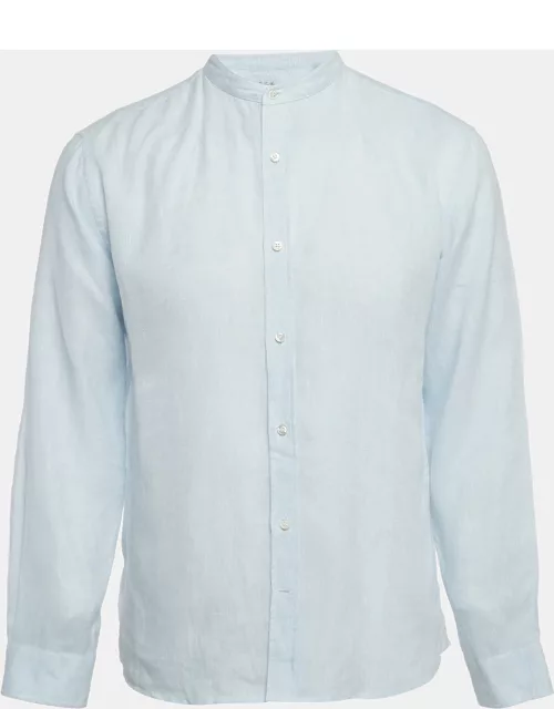 Loro Piana Blue Linen Mandarin Collar Shirt