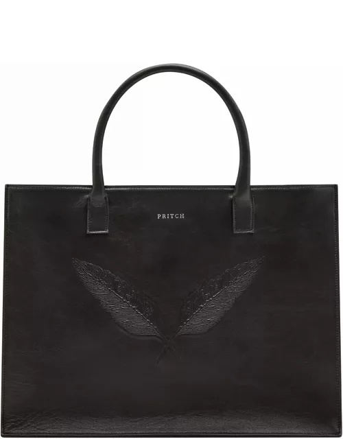 PIERCED Feather Leather Tote Bag Black