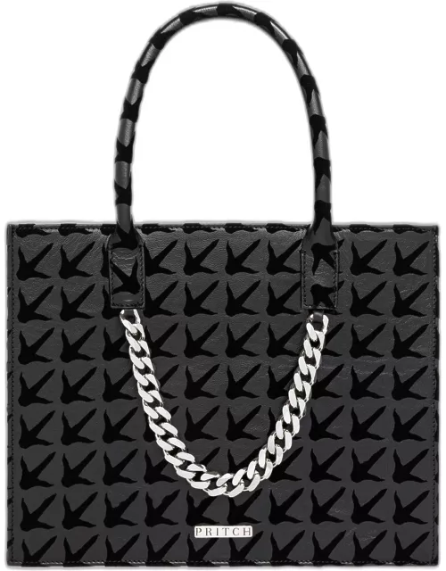 Claw-Printed Leather Tote Bag Mini - Pitch Black