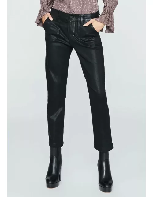 Paige Denim Mayslie Straight Leg Ankle Coated Jeans - Black Fog Luxe
