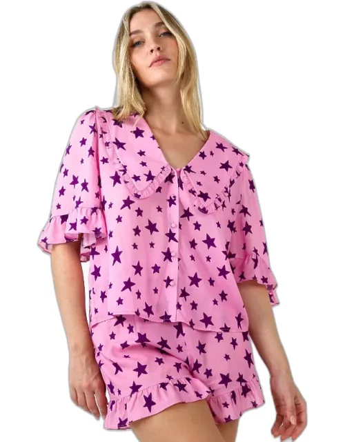 ITS 9PM Luna Short Sleeved Pyjamas - Wobbly Star Pink