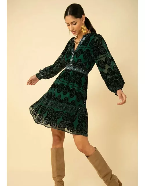 Hale Bob Camila Velvet Burnout Dress - Emerald