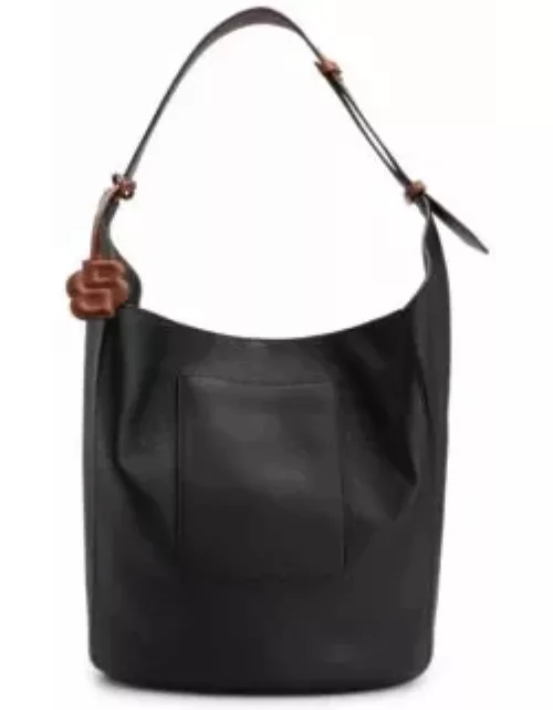 Grained-leather bucket bag with detachable pouch- Black Women's Shoulder bag