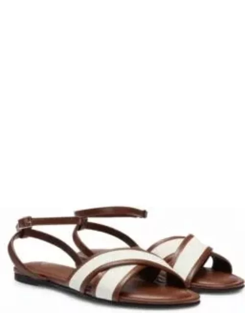 Structured-canvas sandals with leather trims and branding- Brown Women's Sandal