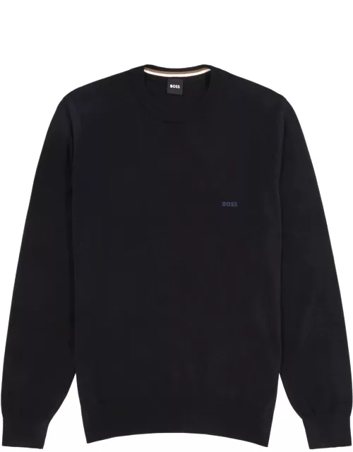 Boss Logo-embroidered Knitted Jumper - Navy