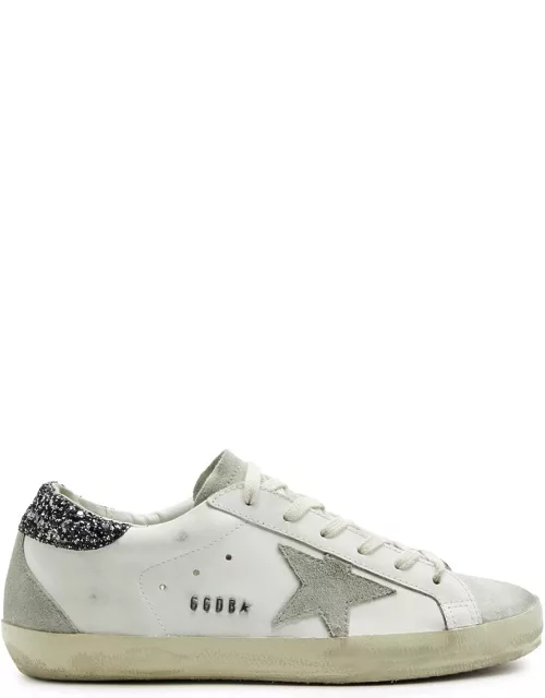 Golden Goose Super-Star Distressed Leather Sneakers - Grey - 37 (IT37 / UK4), Golden Goose Trainers, Embroidered - 37 (IT37 / UK4)